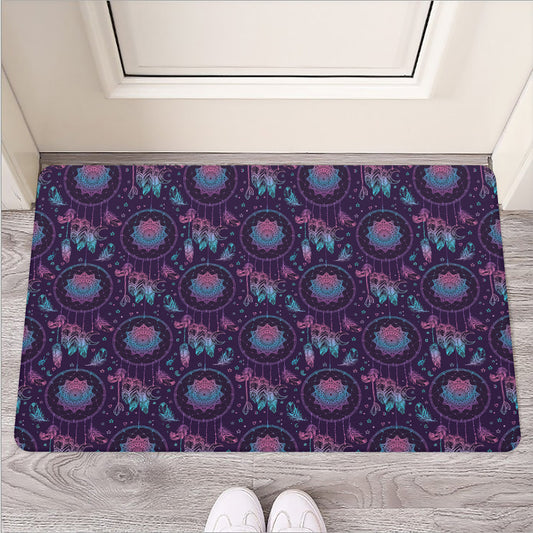 Purple And Teal Dream Catcher Print Rubber Doormat