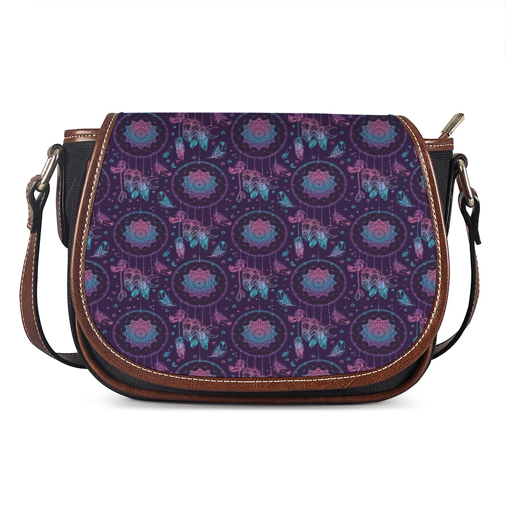 Purple And Teal Dream Catcher Print Saddle Bag