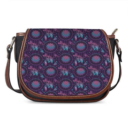 Purple And Teal Dream Catcher Print Saddle Bag