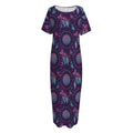 Purple And Teal Dream Catcher Print Short Sleeve Long Nightdress