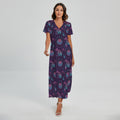 Purple And Teal Dream Catcher Print Short Sleeve Maxi Dress