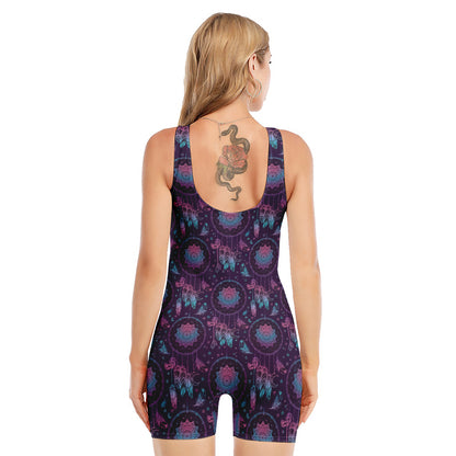 Purple And Teal Dream Catcher Print Sleeveless One Piece Swimsuit