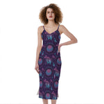 Purple And Teal Dream Catcher Print Slim Fit Midi Cami Dress