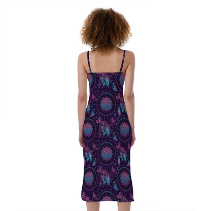 Purple And Teal Dream Catcher Print Slim Fit Midi Cami Dress