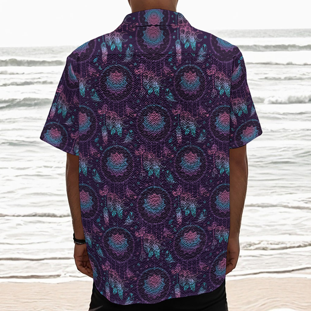 Purple And Teal Dream Catcher Print Textured Short Sleeve Shirt