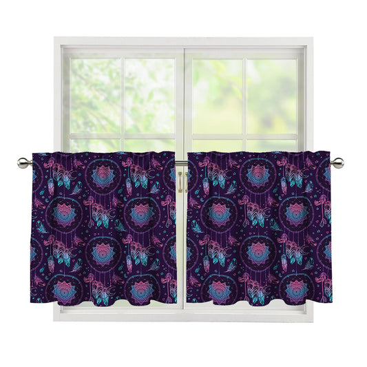 Purple And Teal Dream Catcher Print Tier Curtains