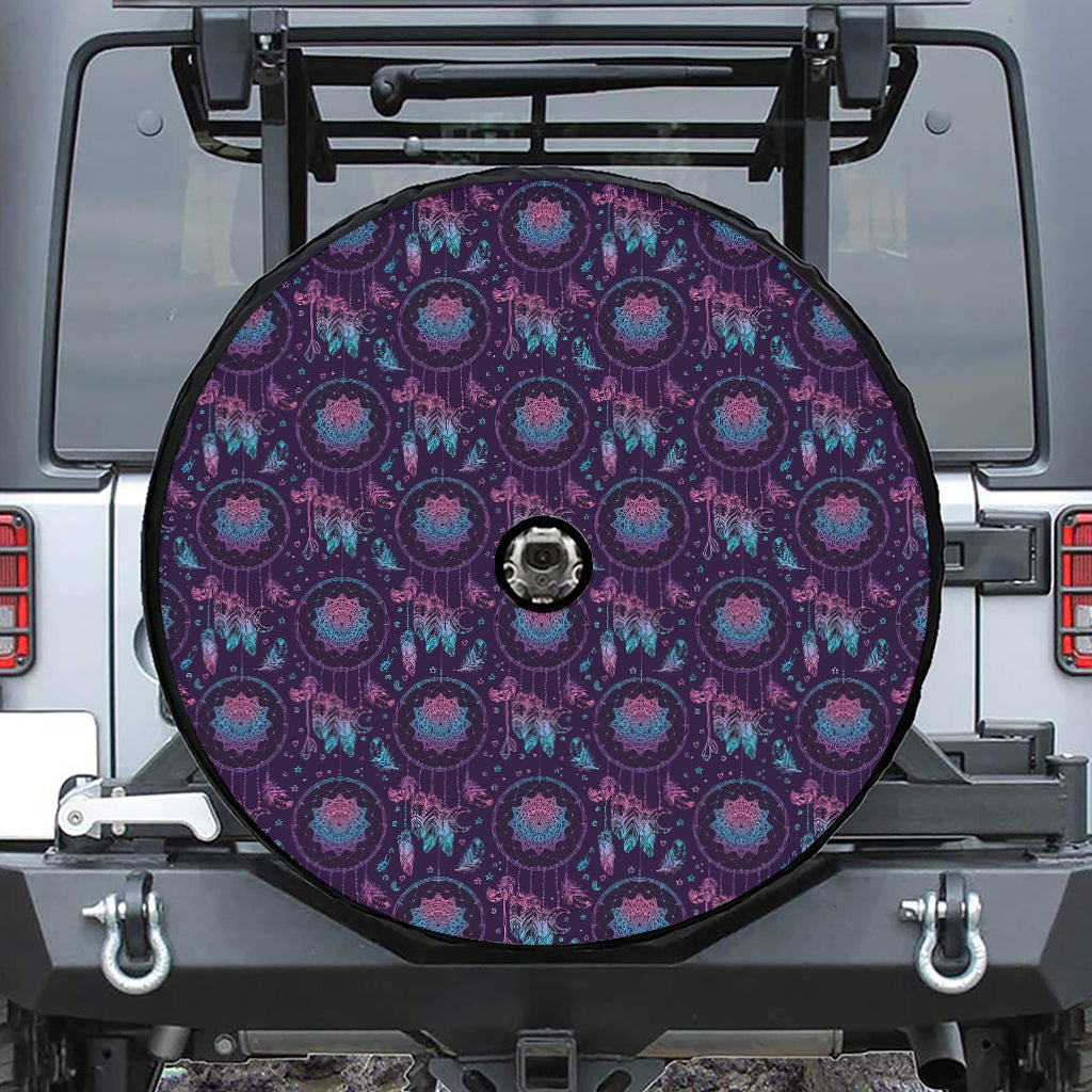 Purple And Teal Dream Catcher Print Tire Cover With Camera Hole
