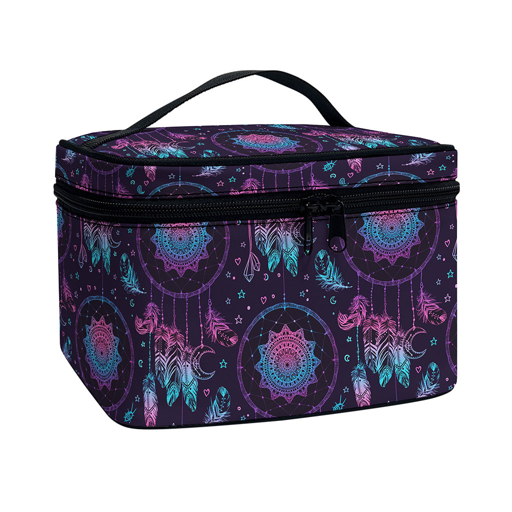 Purple And Teal Dream Catcher Print Travel Makeup Bag