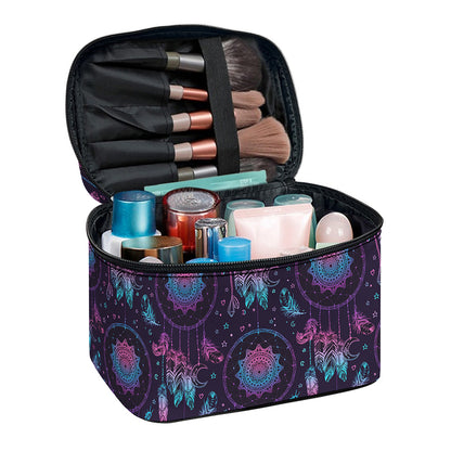 Purple And Teal Dream Catcher Print Travel Makeup Bag