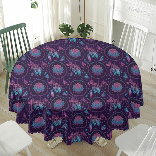 Purple And Teal Dream Catcher Print Waterproof Round Tablecloth