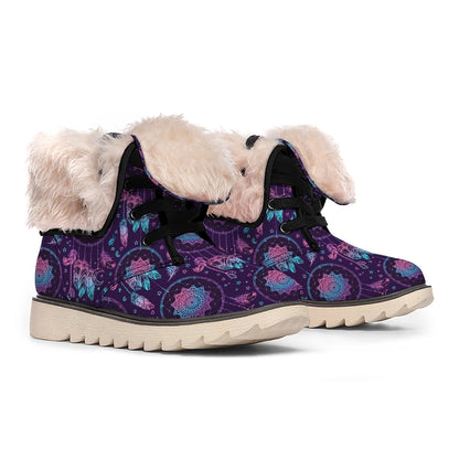 Purple And Teal Dream Catcher Print Winter Boots