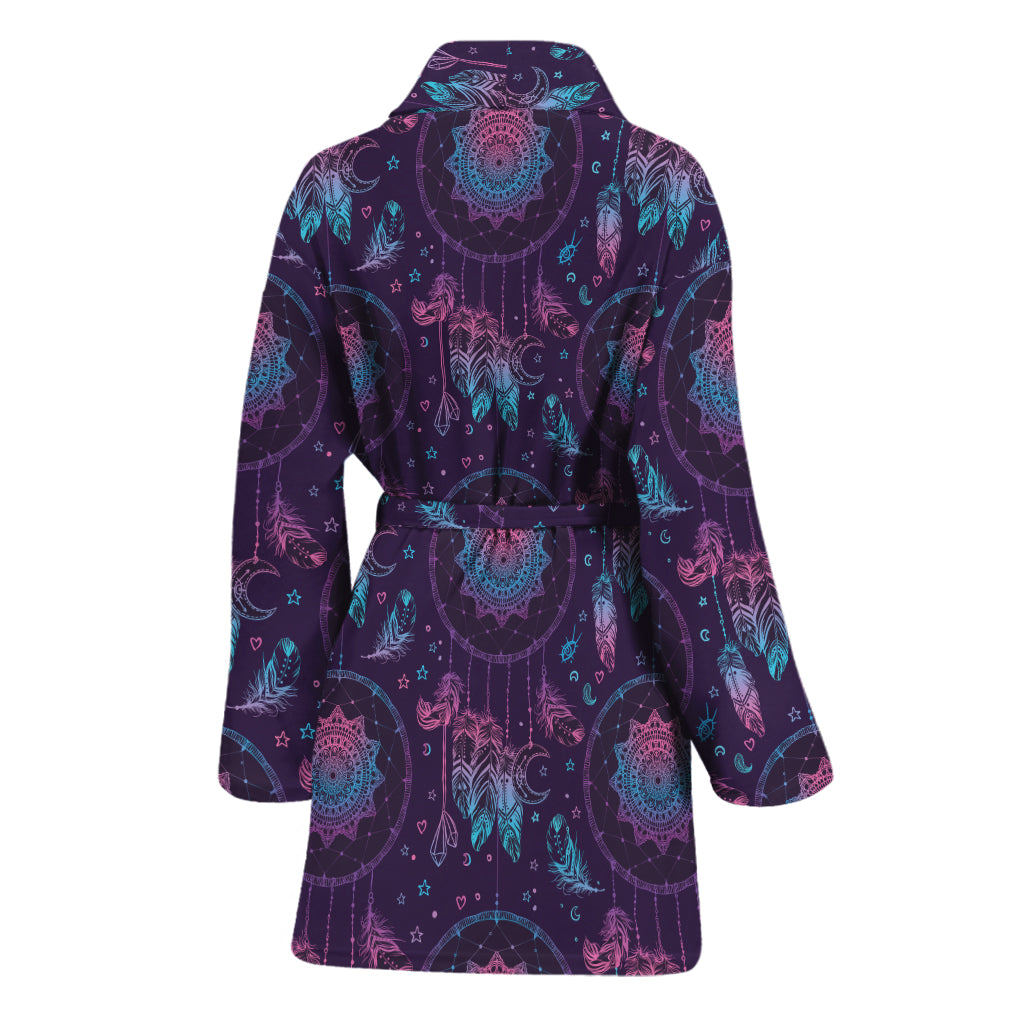 Purple And Teal Dream Catcher Print Women's Bathrobe