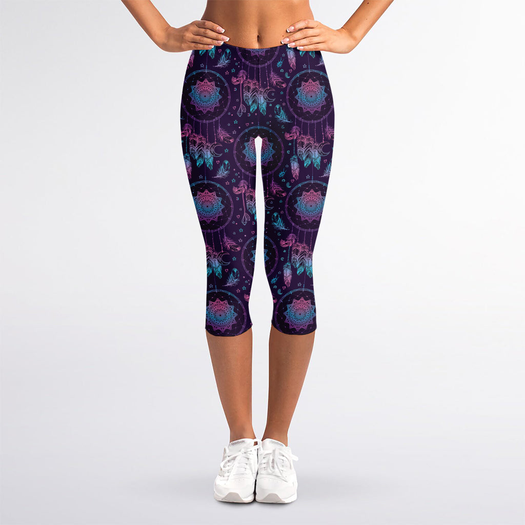 Purple And Teal Dream Catcher Print Women's Capri Leggings