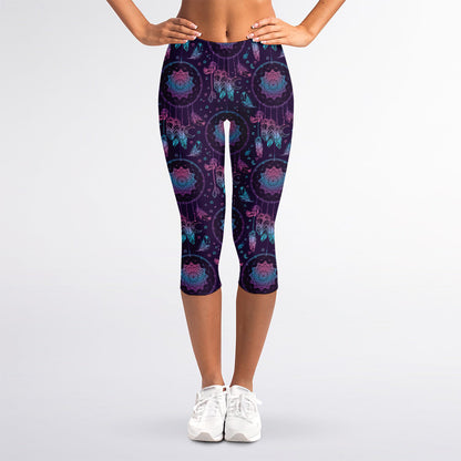 Purple And Teal Dream Catcher Print Women's Capri Leggings