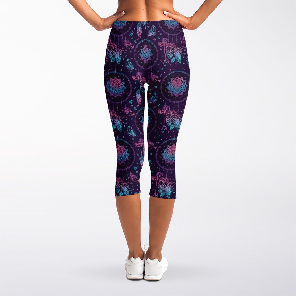 Purple And Teal Dream Catcher Print Women's Capri Leggings