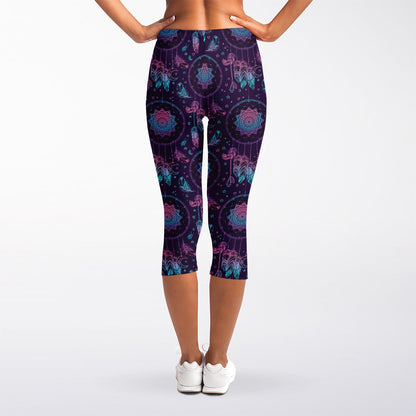 Purple And Teal Dream Catcher Print Women's Capri Leggings