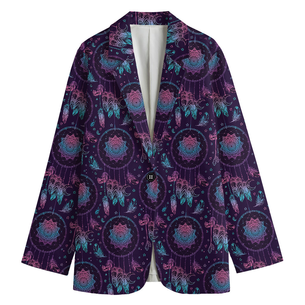 Purple And Teal Dream Catcher Print Women's Cotton Blazer