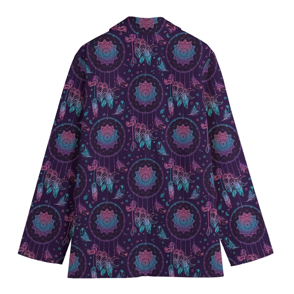 Purple And Teal Dream Catcher Print Women's Cotton Blazer