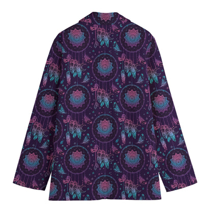 Purple And Teal Dream Catcher Print Women's Cotton Blazer