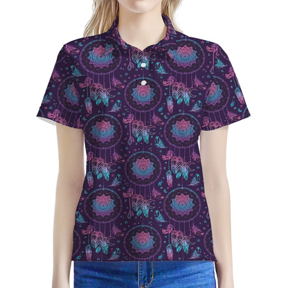 Purple And Teal Dream Catcher Print Women's Polo Shirt