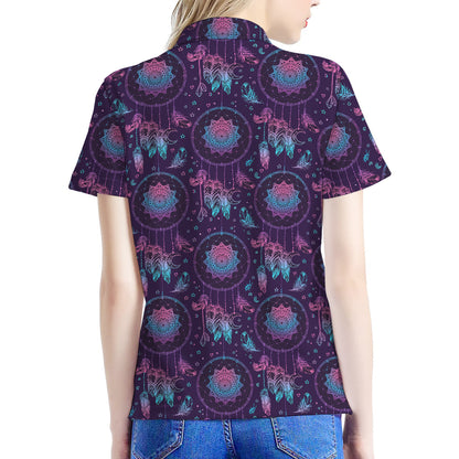 Purple And Teal Dream Catcher Print Women's Polo Shirt