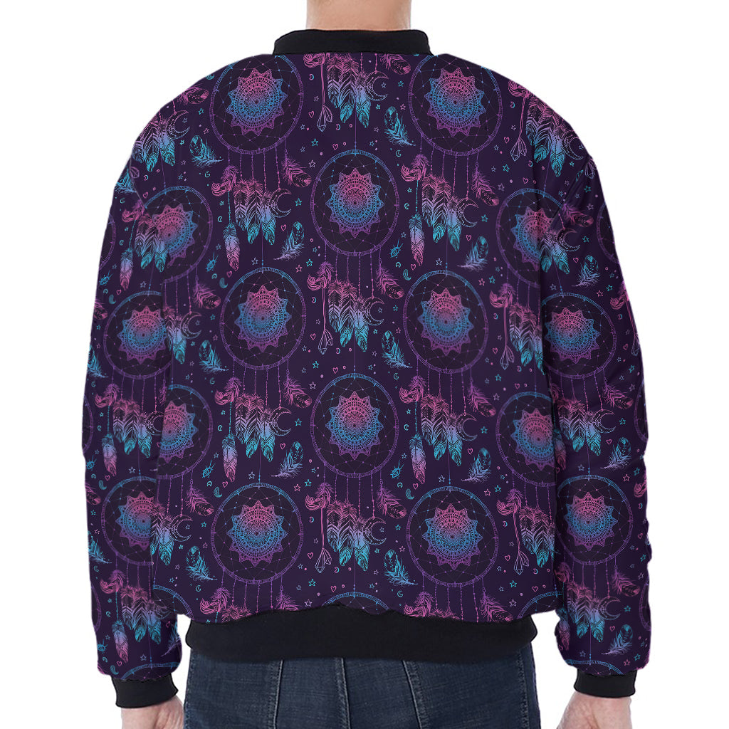 Purple And Teal Dream Catcher Print Zip Sleeve Bomber Jacket