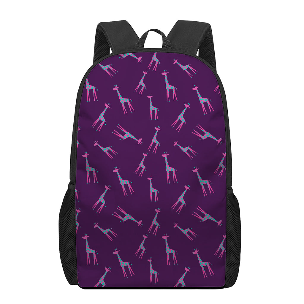 Purple And Teal Giraffe Pattern Print 17 Inch Backpack