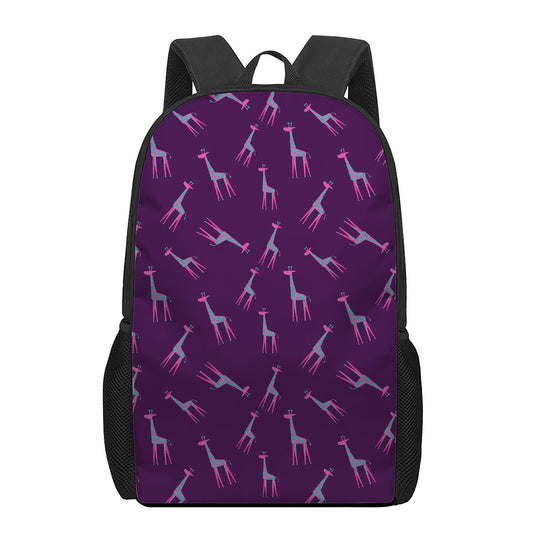 Purple And Teal Giraffe Pattern Print 17 Inch Backpack