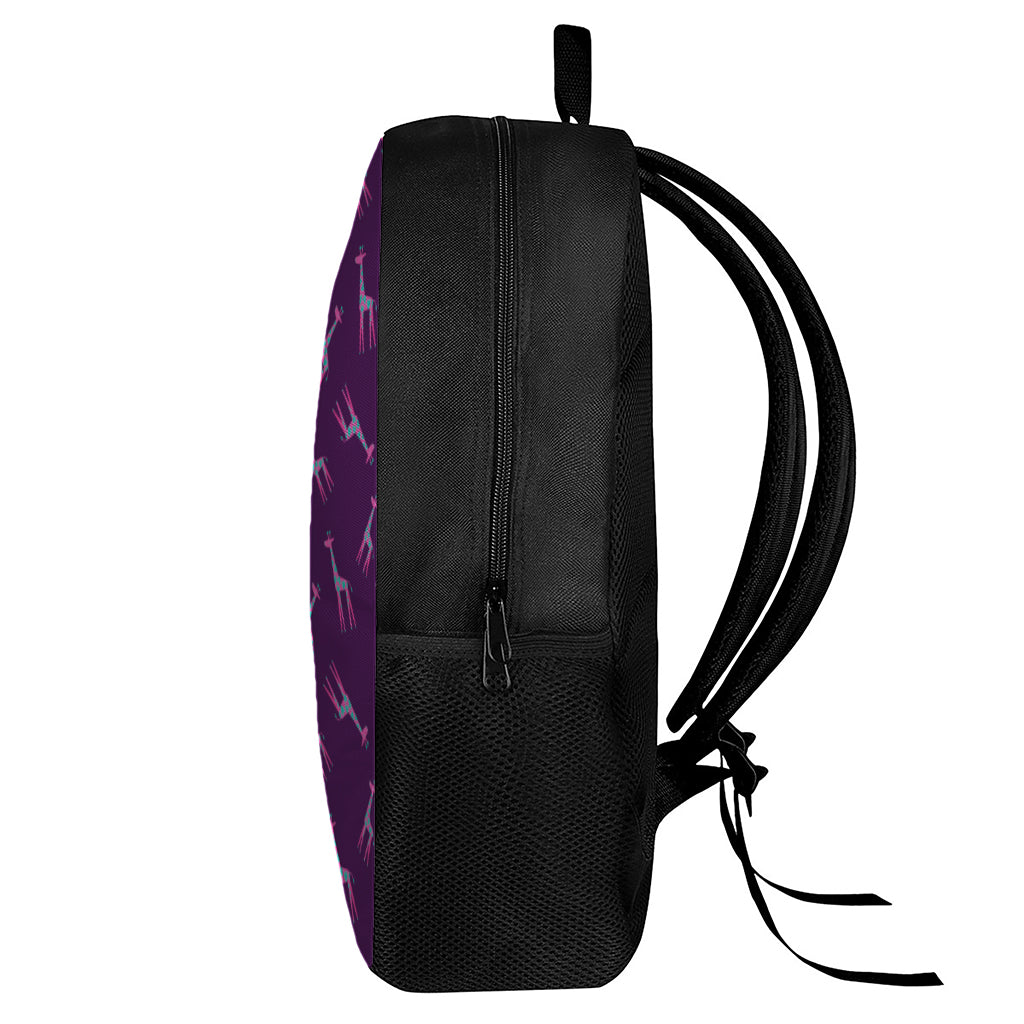 Purple And Teal Giraffe Pattern Print 17 Inch Backpack