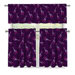 Purple And Teal Giraffe Pattern Print 3 Piece Kitchen Curtains