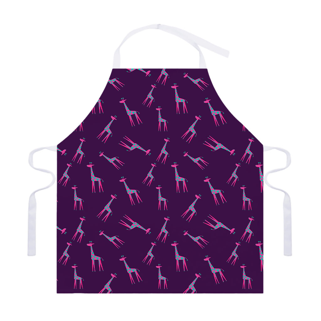 Purple And Teal Giraffe Pattern Print Adjustable Apron