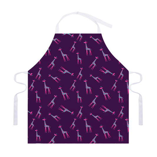 Purple And Teal Giraffe Pattern Print Adjustable Apron