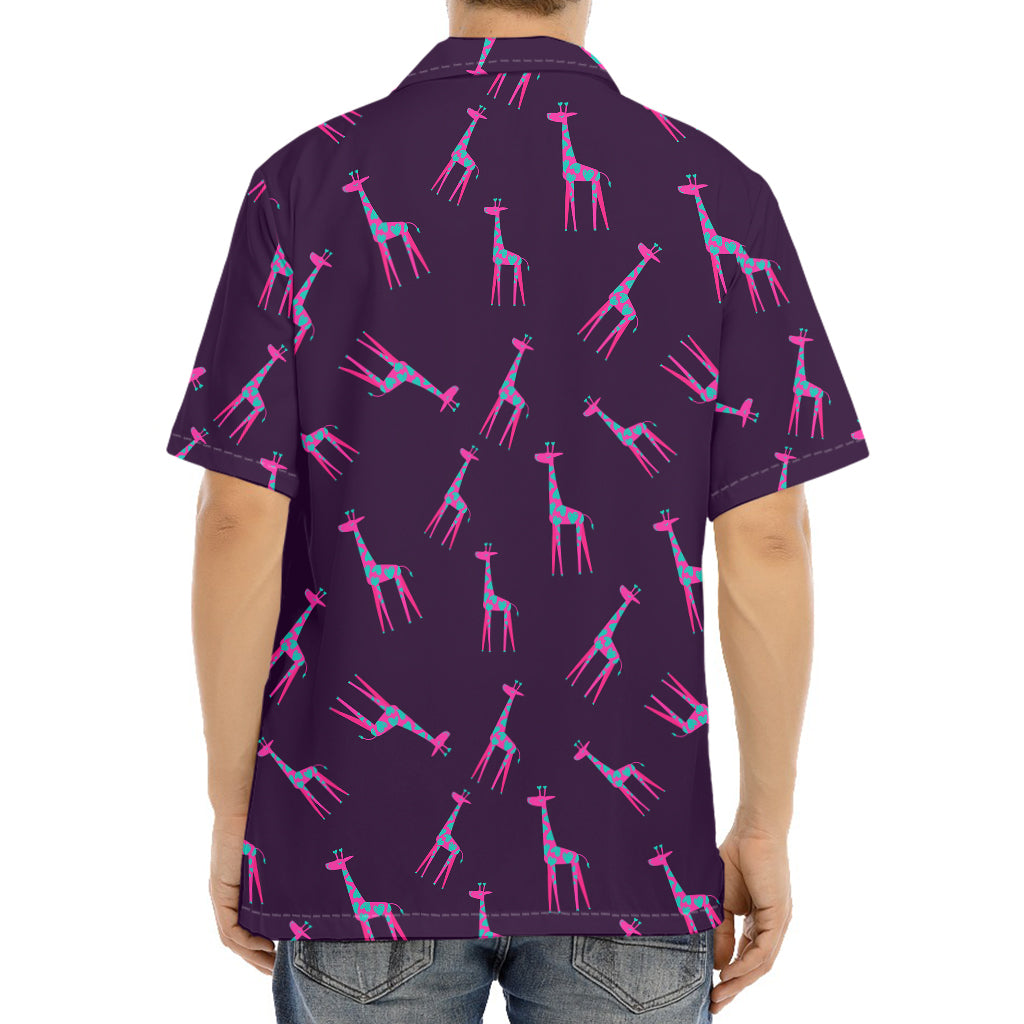 Purple And Teal Giraffe Pattern Print Aloha Shirt