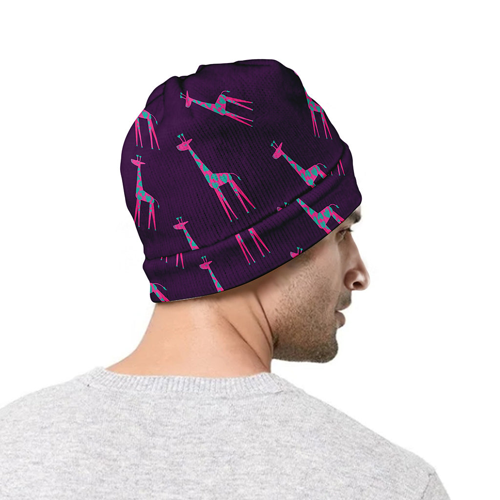 Purple And Teal Giraffe Pattern Print Beanie