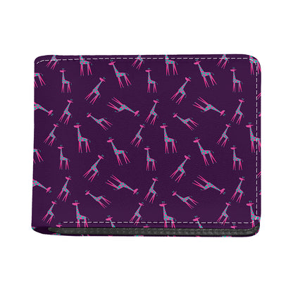 Purple And Teal Giraffe Pattern Print Bifold Wallet