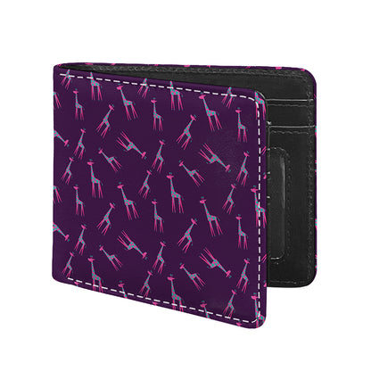 Purple And Teal Giraffe Pattern Print Bifold Wallet
