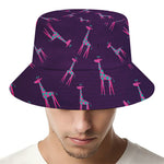 Purple And Teal Giraffe Pattern Print Bucket Hat