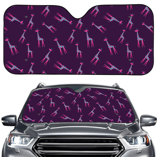 Purple And Teal Giraffe Pattern Print Car Windshield Sun Shade