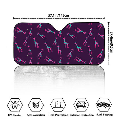 Purple And Teal Giraffe Pattern Print Car Windshield Sun Shade