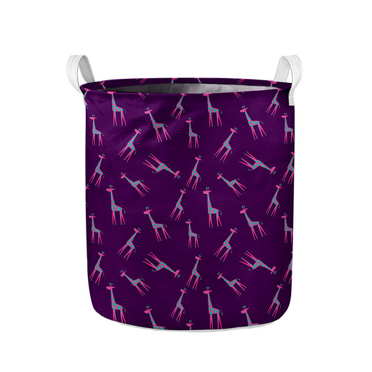 Purple And Teal Giraffe Pattern Print Collapsible Laundry Basket