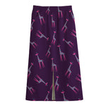 Purple And Teal Giraffe Pattern Print Cotton Front Slit Maxi Skirt