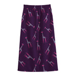 Purple And Teal Giraffe Pattern Print Cotton Front Slit Maxi Skirt