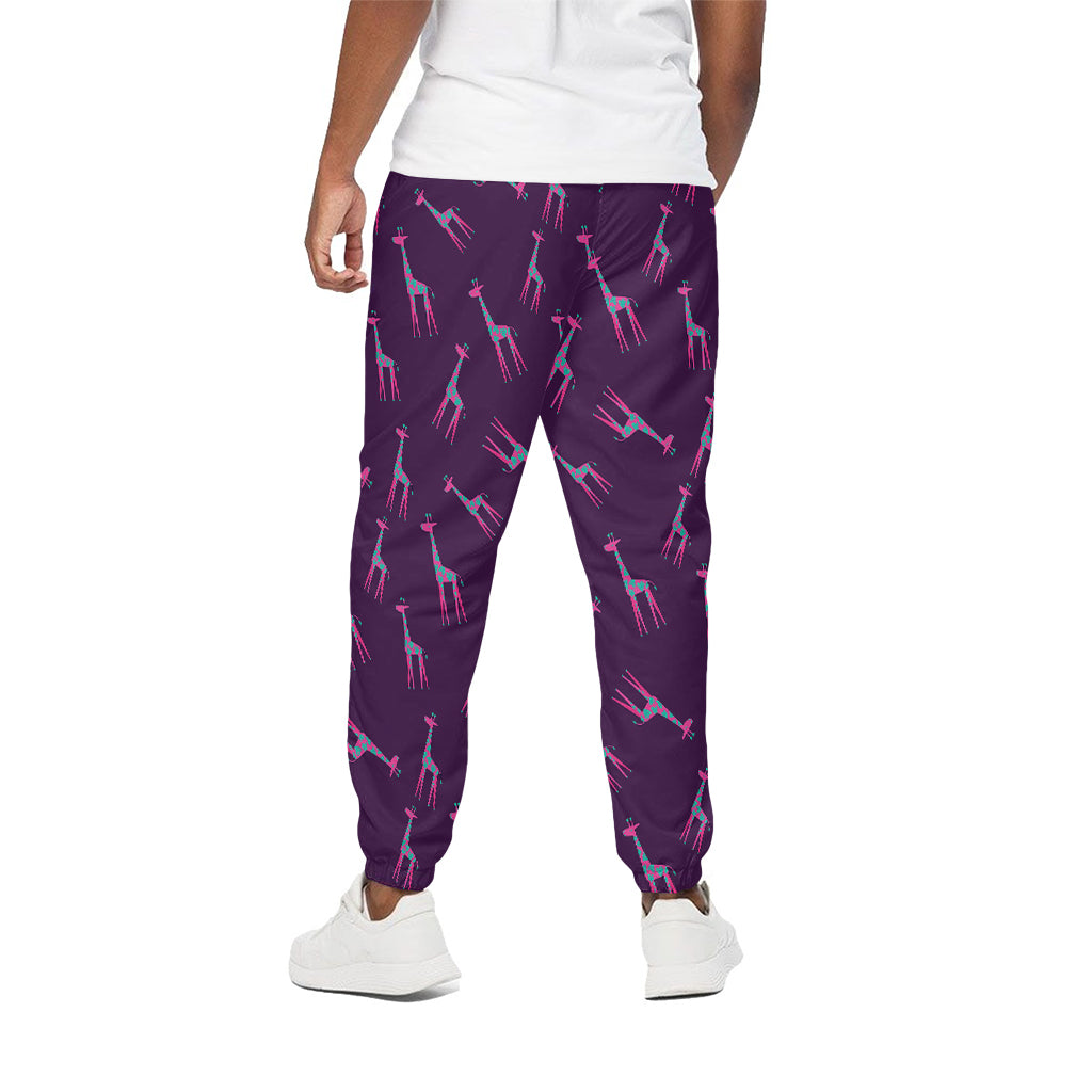 Purple And Teal Giraffe Pattern Print Cotton Pants
