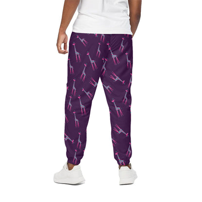 Purple And Teal Giraffe Pattern Print Cotton Pants