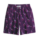 Purple And Teal Giraffe Pattern Print Cotton Shorts