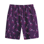 Purple And Teal Giraffe Pattern Print Cotton Shorts