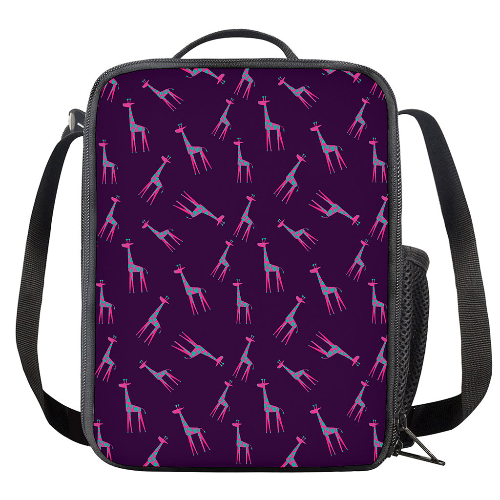 Purple And Teal Giraffe Pattern Print Crossbody Lunch Bag