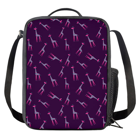 Purple And Teal Giraffe Pattern Print Crossbody Lunch Bag