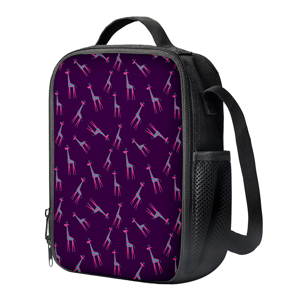 Purple And Teal Giraffe Pattern Print Crossbody Lunch Bag