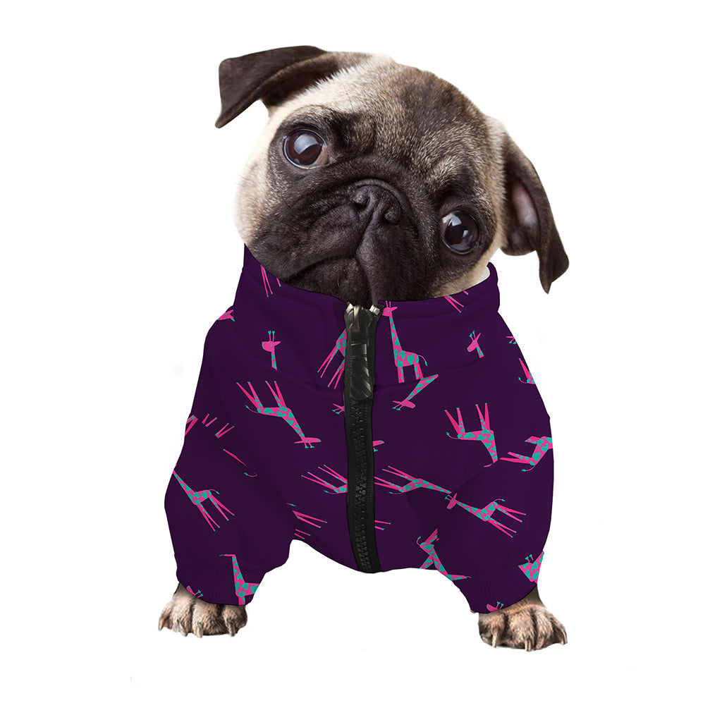 Purple And Teal Giraffe Pattern Print Dog Zip Up Jacket